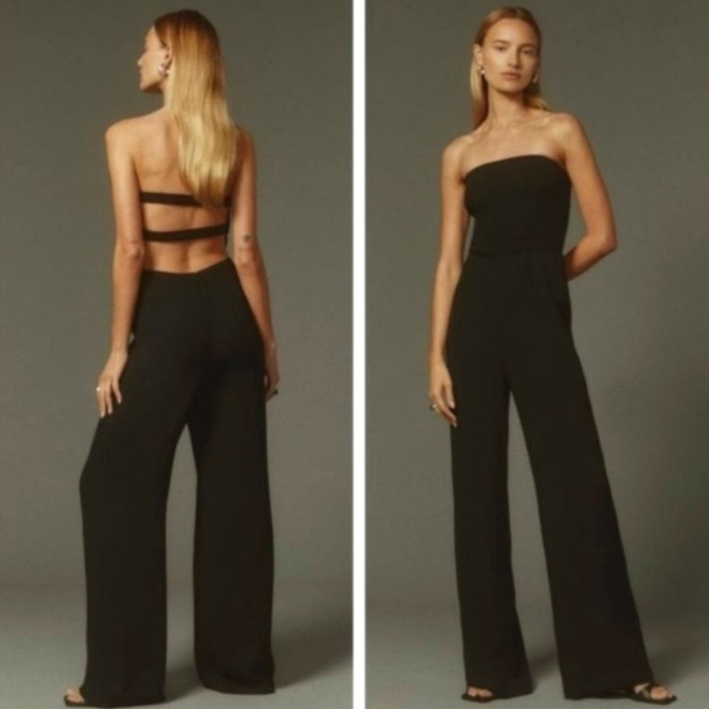 Reformation Carter Black Crepe Strapless Jumpsuit 4